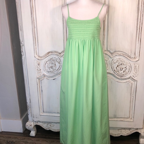 Zara Dresses & Skirts - ZARA Empire Smocked Bodice Spaghetti Strap Lime Sherbet Green Maxi Dress Size M